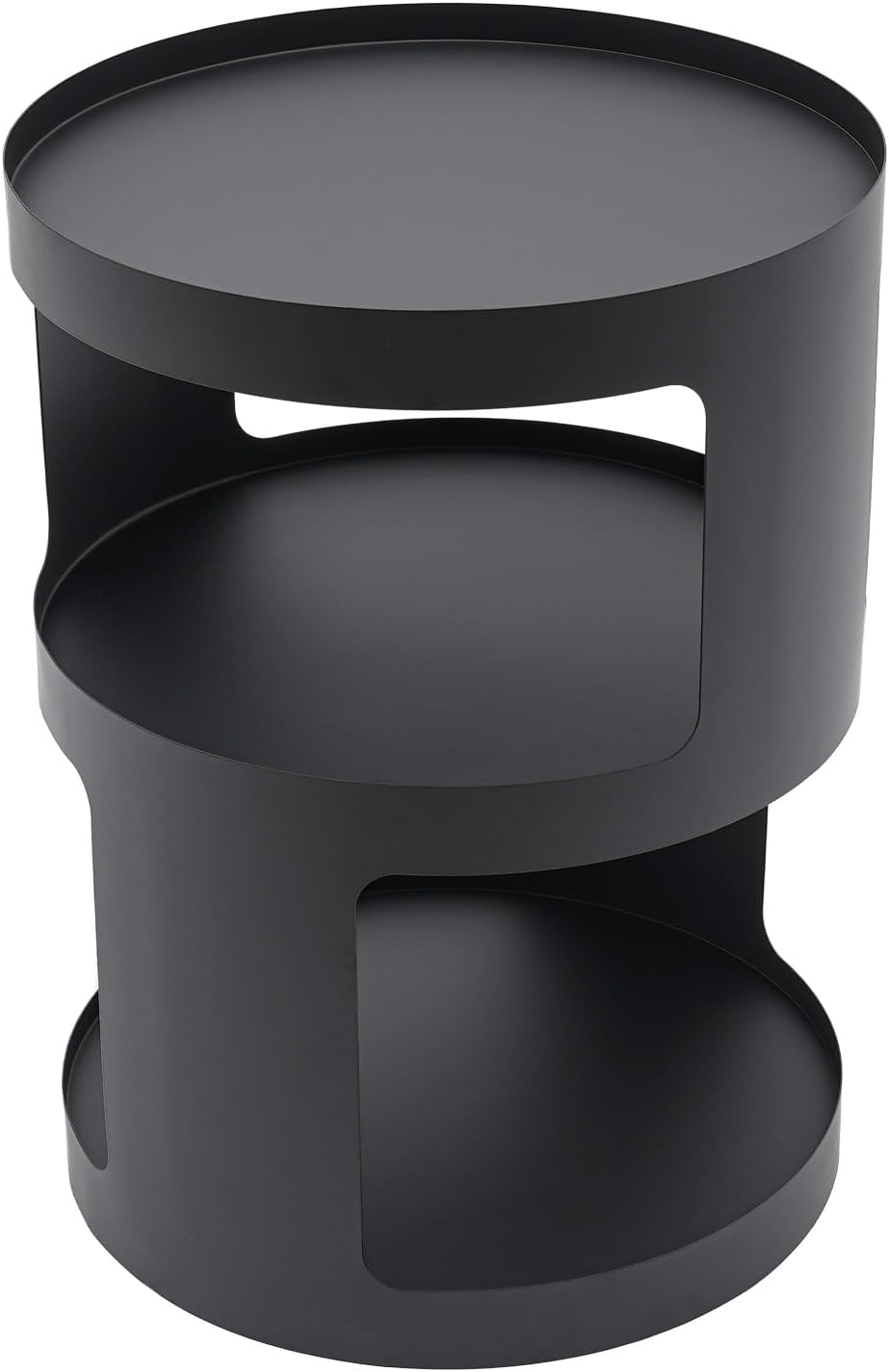 2-Layer Modern Side Table Round End Tables, Black Metal Nightstand Accent Tab...