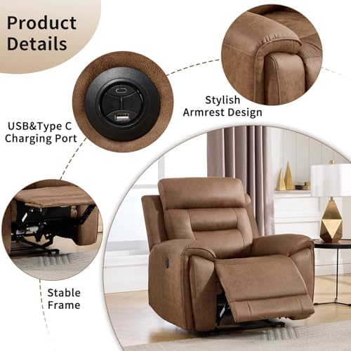 ANJ 3-Piece Power Recliner Sofa Set with Charging Ports, Include Single Recli...