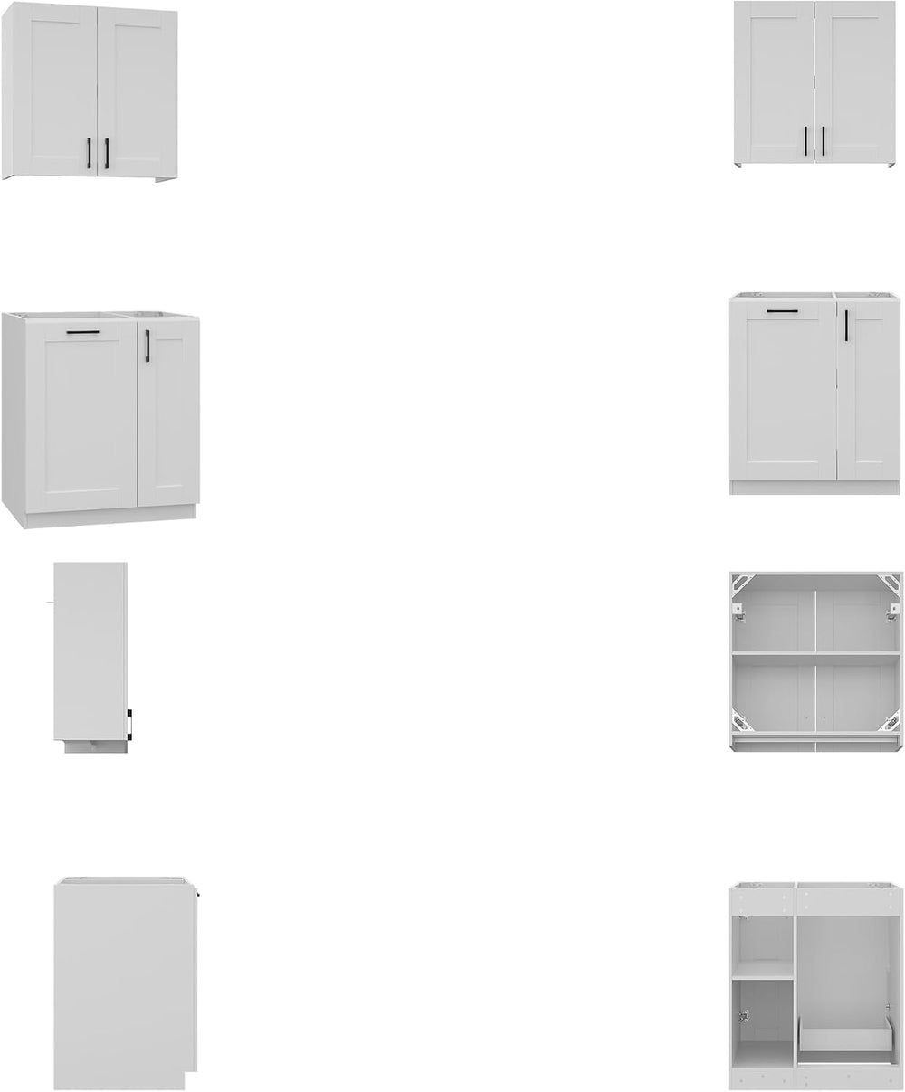 Timechee White Modern Kitchen Pantry Storage Cabinet with Wall Cupboard Set, ...