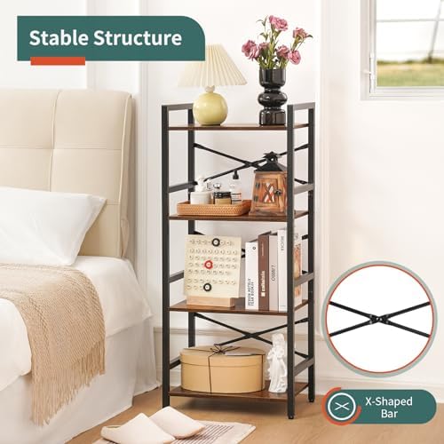 4 Tier Bookshelf, Small Book Shelf, Bookcase with Metal Frame & Wood Shelf