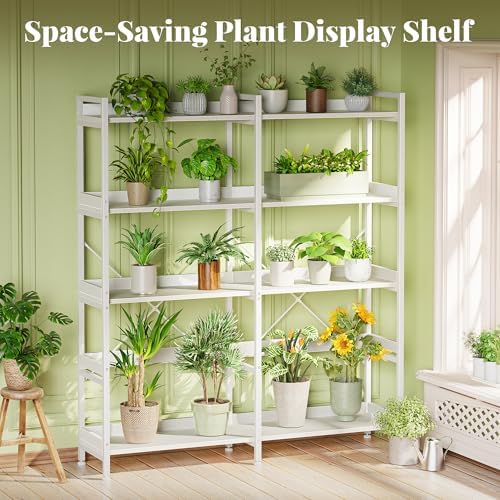 Huuger 5 Tier Bookshelf with 10 Open Shelves and Raised Baffle, White