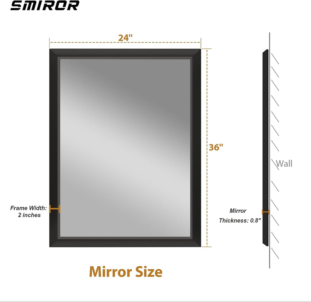 SMIROR 24x36 Matte Black Bathroom Vanity Mirror for Over Sink