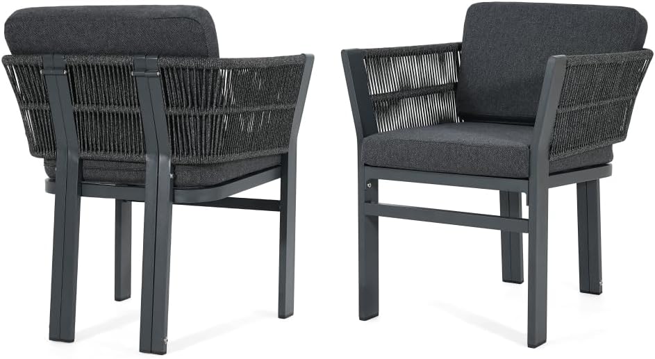 Outdoor Dining Chair Set of 2,White Aluminum Frame with Beige Cushion, 300lbs...