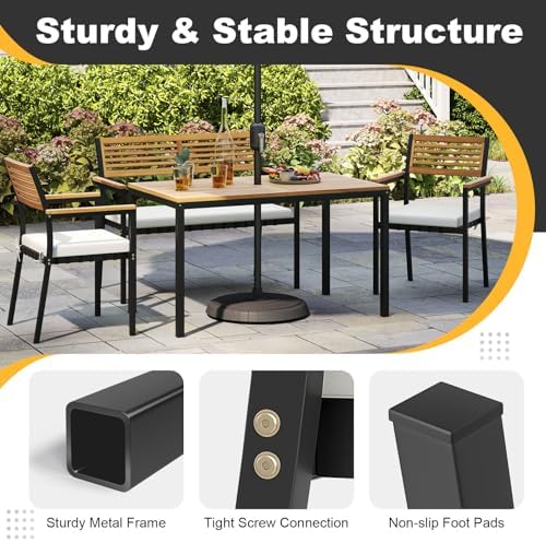 Tangkula 4 Piece Acacia Wood Outdoor Dining Set with 2 Stackable Armchairs