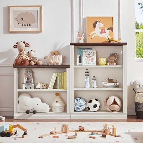 RWYHG 30" White Small Bookcase, 2 Tier Farmhouse Wooden Short Book Shelf