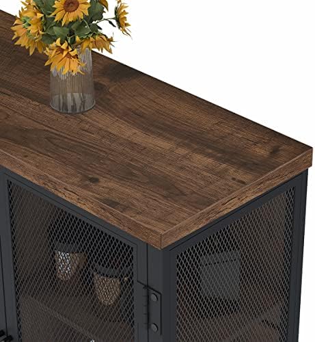 BON AUGURE Small Coffee Bar Cabinet, Liquor Storage, Rustic Oak, 2-Doors