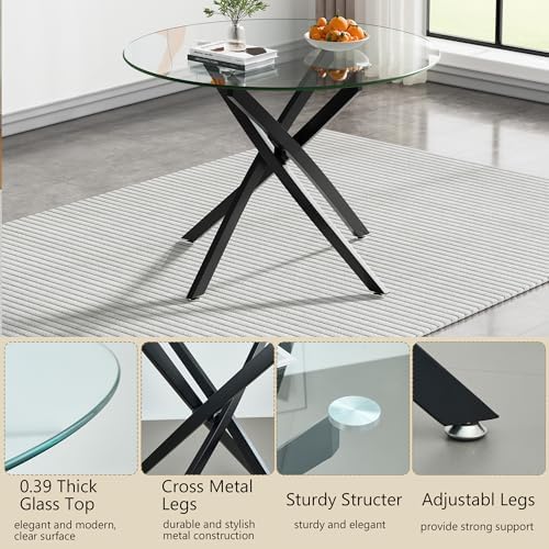 HomVent 47'' 3 Piece Round Glass Dining Table Set for 2