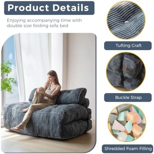 MAXYOYO Folding Sofa Bed, Convertible Chair Bed with Pillow | Foldable Couch ...