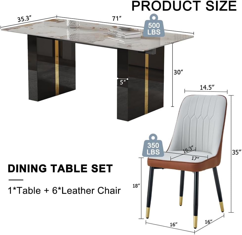 71'' Modern Dining Table Set for 6,Dining Room Sets for 6, Kitchen Fa...
