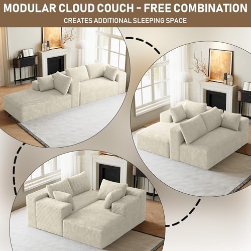 ONEMMLION 96" L-Shaped Cloud Couch Sofa with Chaise, Beige White | Cordu...