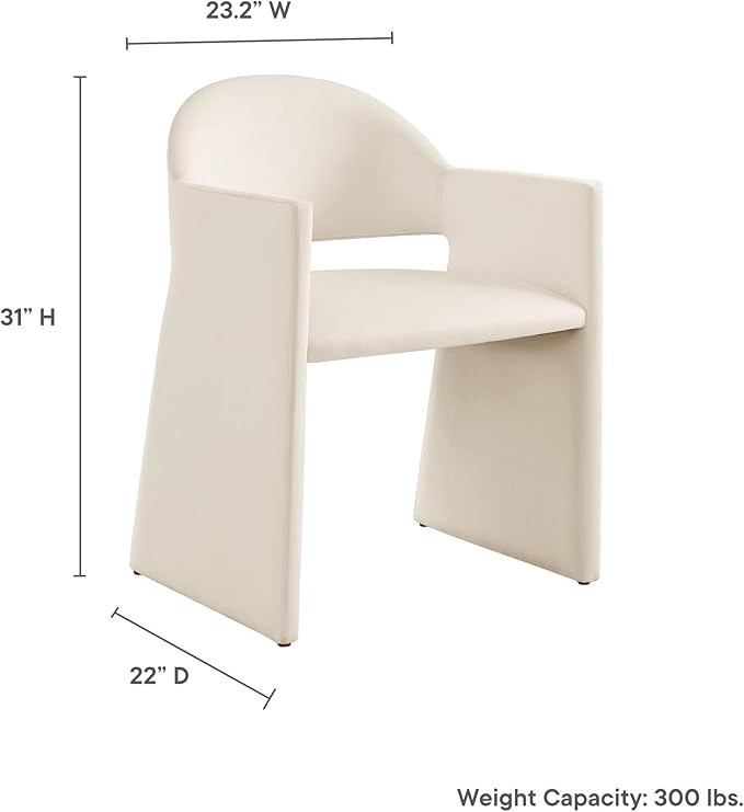 Modway Talia Performance Velvet Dining Armchair in Alabaster - Modern Curved ...
