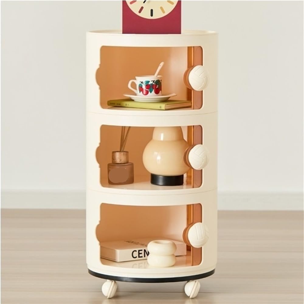 Modern 3/4 Tier Round Bedside Table with Wheels, Stackable Nightstand, Compac...