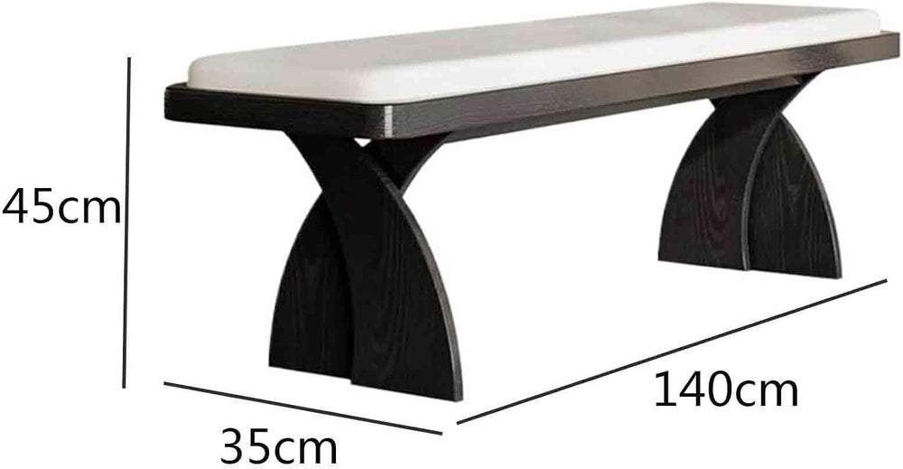 Modern Retro Wooden Long Bench at The Foot of The Bed in The Bedroom Dressing...