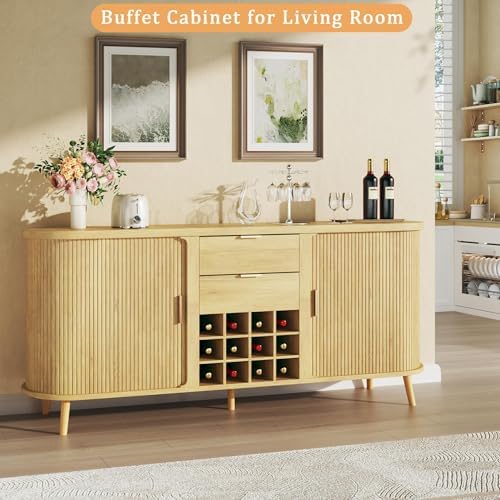 HUAHUU 58" Buffet Cabinet with Storage, Fluted Wine Bar Cabinet with Dra...