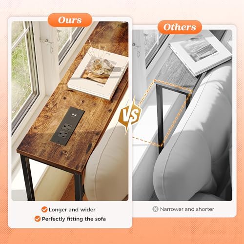 SUPERJARE 102.4 Inch Sofa Table with Power Outlets and USB-C Port,Rusitc Brown