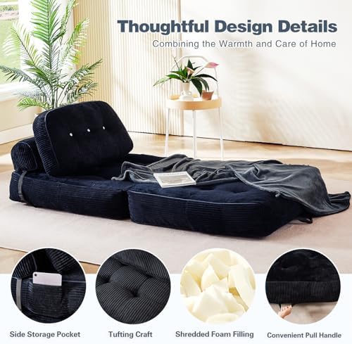 Folding Futon Sleeper Sofa Bed Chair, No Assembly, Black 3 | Dual-layer flann...