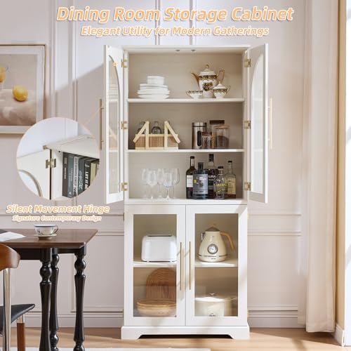 Joaxswe 68" Tall Bookcase with 4 Glass Doors, Farmhouse Bookshelf Set of 2