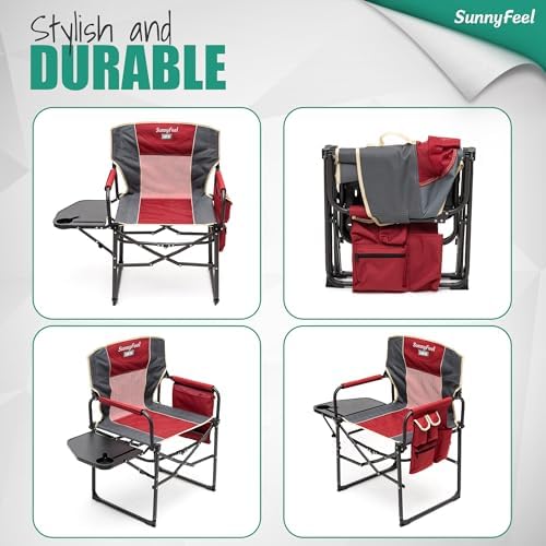 SUNNYFEEL Oversized Camping Chair Portable Directors Chairs with Side Table |...