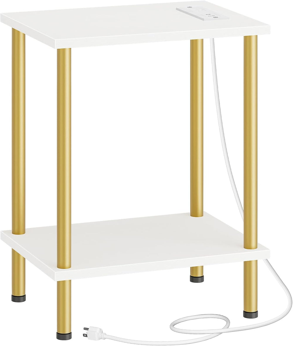 HOOBRO Side Table with Charging Station, End Table with USB Port and Outlet, ...