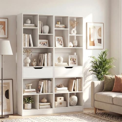 Tangkula 61” Tall Open Bookcase with Drawer, 8-Cube Display Storage Cabinet O...