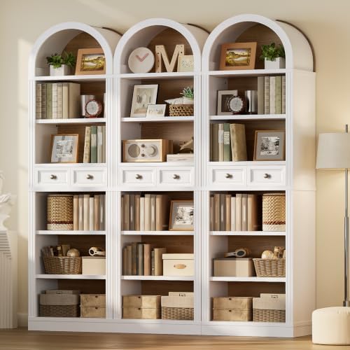 RALGEND Arched Bookshelf, 73" Tall Narrow Arch Bookcase with Drawer, 6-T...