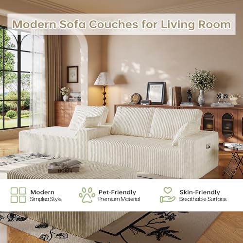 108" Modular Sectional Cloud Cream Couch for Living Room Deep Seat L Sha...