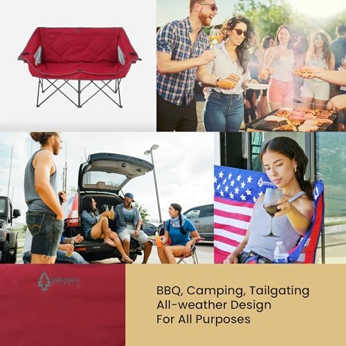 ARROWHEAD OUTDOOR Portable Folding Double Duo Camping Chair Loveseat w/ 2 Cup...