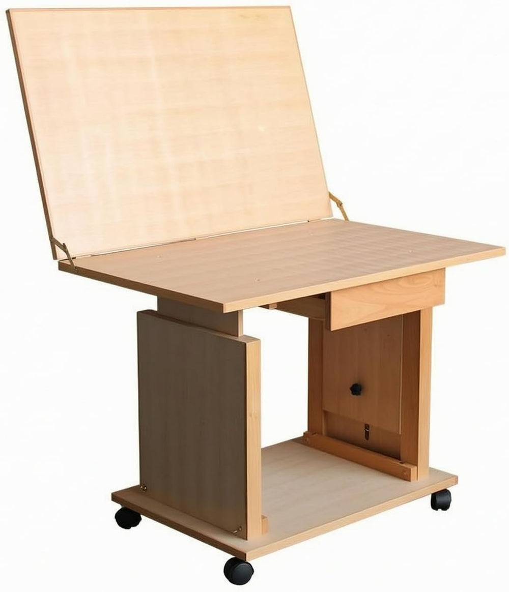 Adjustable Tilting Drafting Table Liftable Cabinet Base Beech Wood Structure ...