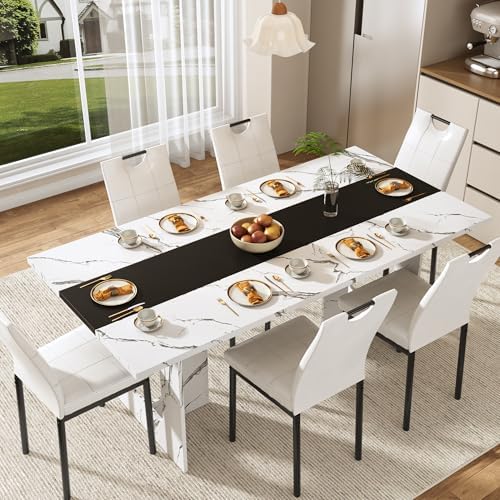 St.Mandyu 7 Pieces Dining Table & Chairs Set for 4-8 People, 71 Inch Kitc...