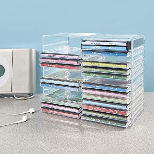 STORi Stackable Clear Plastic CD Organizer with Rubber Feet | Rectangular Jew...