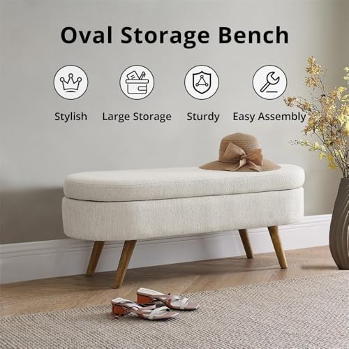 43.5" Ottoman with Storage, Storage Ottoman Bench with Safety Hinge, Lin...