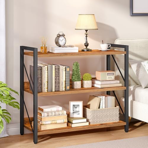 HOOBRO Bookshelf, 3-Tier Industrial Bookcase, Book Shelf Storage Organizer, B...