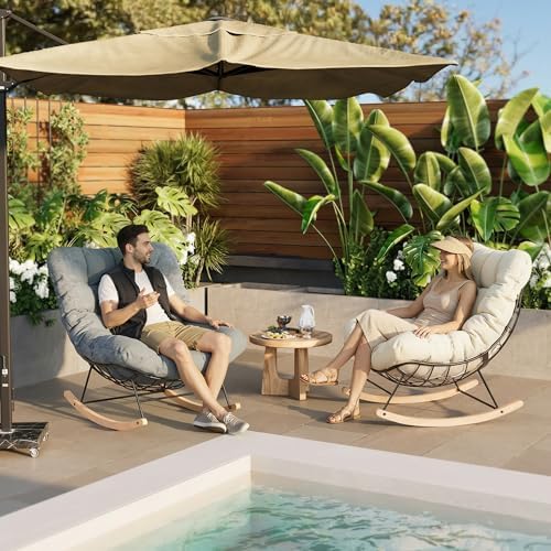FLEXISPOT Oversized Outdoor Rocking Chair with Thick Cushion, Beige | Thick C...