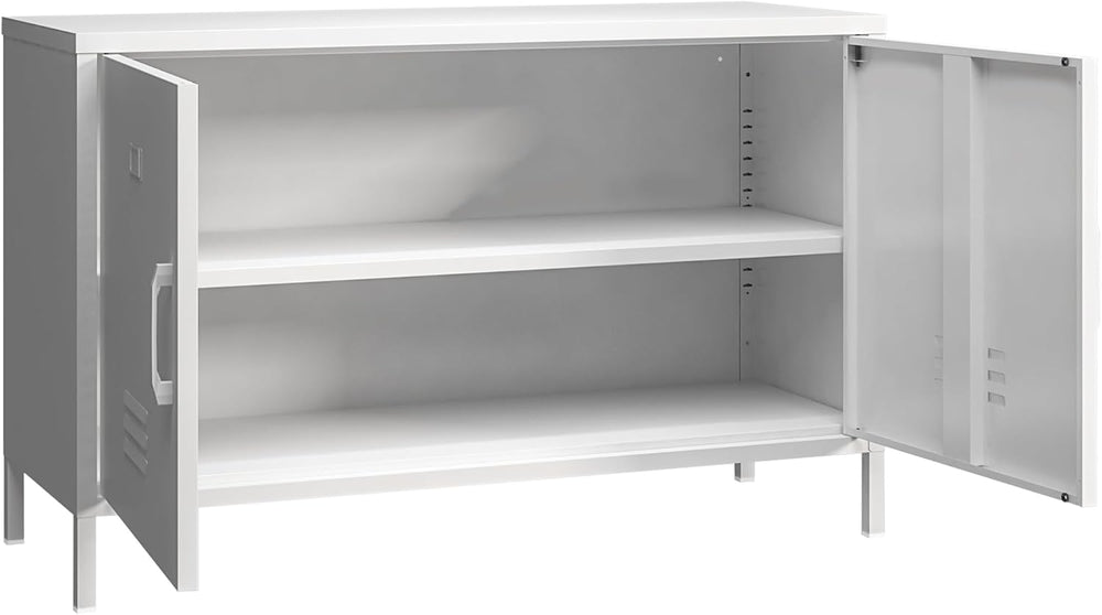 2 Door Steel Accent Cabinet,White Metal Storage Cabinet with Adjustable Shelf...