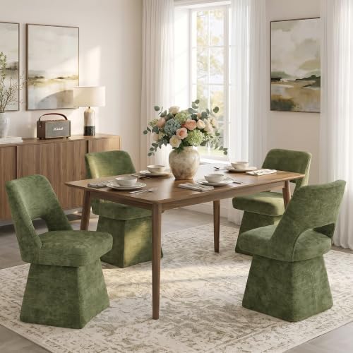 VKNOW Upholstered Swivel Dining Chairs Set of 4 with Curved Open Back