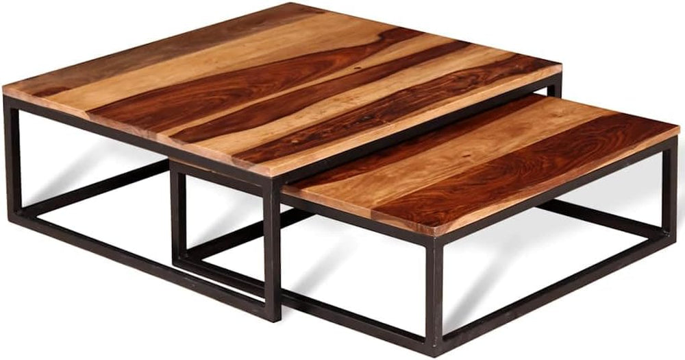 2 Piece Nesting Coffee Table Set Solid Acacia Wood | Retro Industrial Style, ...