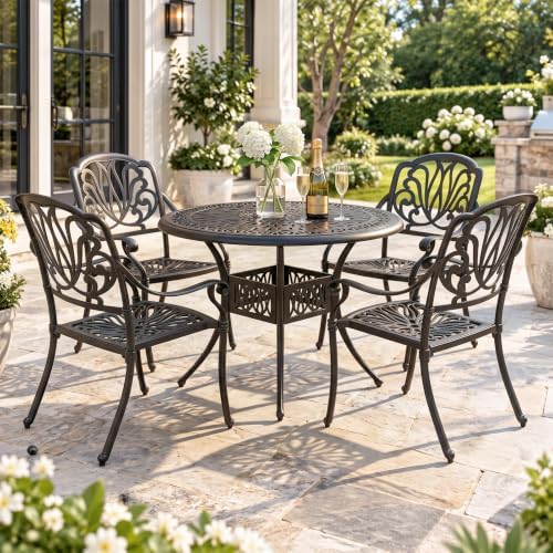 VIVIJASON 5-Piece Outdoor Patio Dining Set, All-Weather Cast Aluminum Convers...