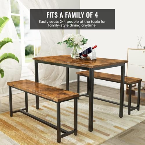 Recaceik 47" Brown Dining Table Set for 4, 3-Piece Kitchen Set