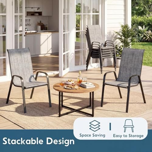Arlopu 5 Pieces Outdoor Patio Dining Set, Glass Table and Textilene Chair