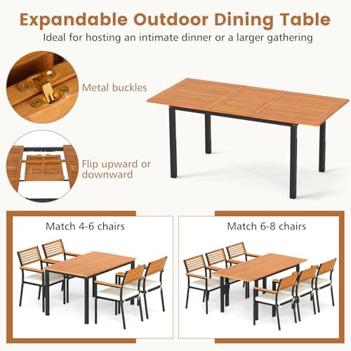 Tangkula 7 Piece Acacia Wood Outdoor Dining Set with 6 Stackable Armchairs