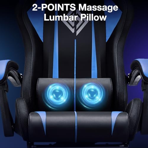 RGB Gaming Chair with Bluetooth Speakers and LED Lights Computer Chair-Blue |...