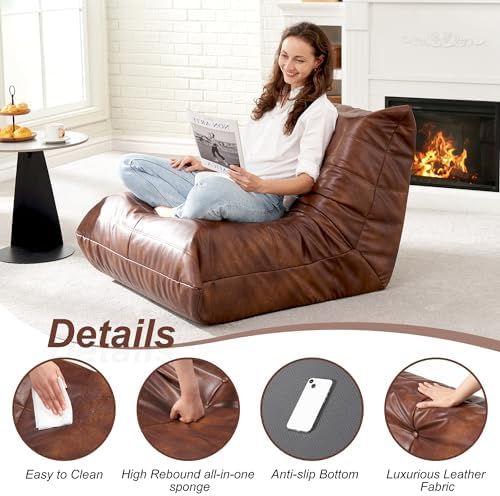 Hobestluk Bean Bag Chair Leather Togo Chair Memory Foam Living Room Adult | M...