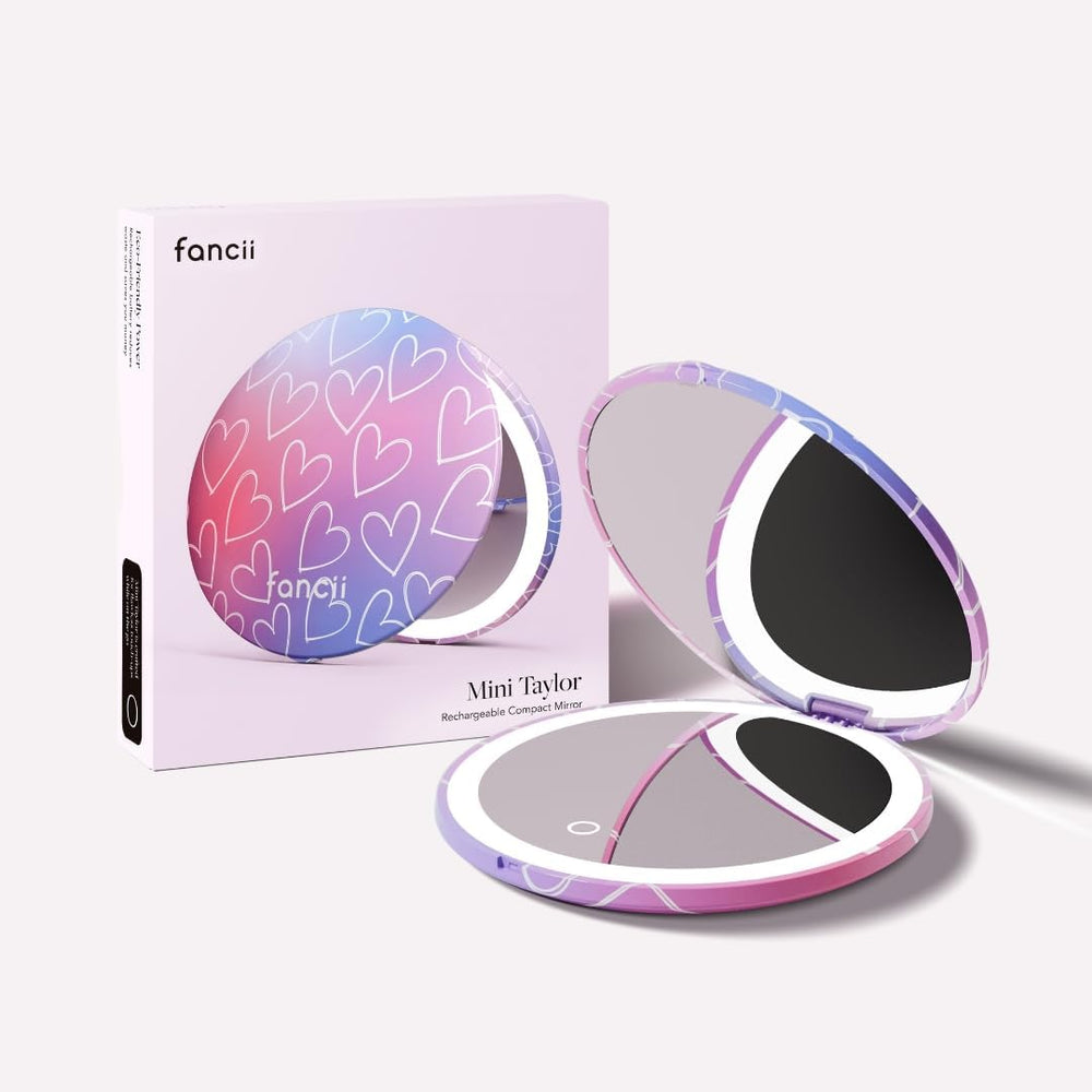 Fancii Mini Taylor Compact Magnifying Mirror with LED Light, 10x/1x, Recharge...