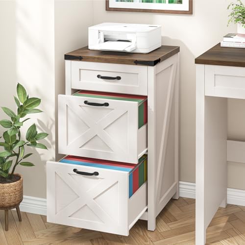 Halitaa Farmhouse File Cabinet with 3 Drawers for Home Office, Rustic White |...
