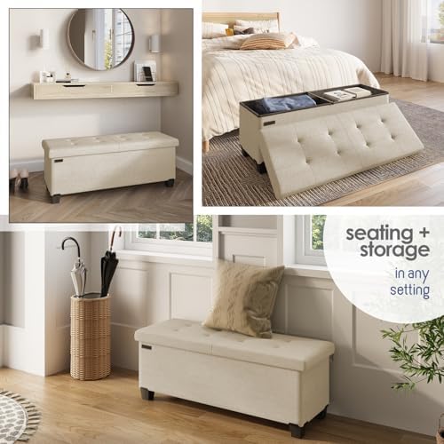 Storage Ottoman Bench with Bins, 43-in Storage Bench for Bedroom End of Bed, ...