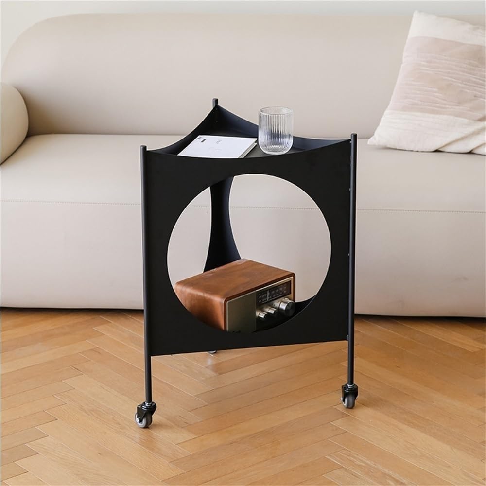 Metal Triangle Side Table with Wheels Movable 2-Tier End Table Modern Coffee ...