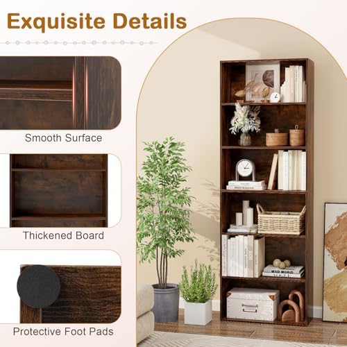 Tangkula 6-Tier Bookcase, 70” Tall Freestanding Bookshelf with 6 Open Shelves...