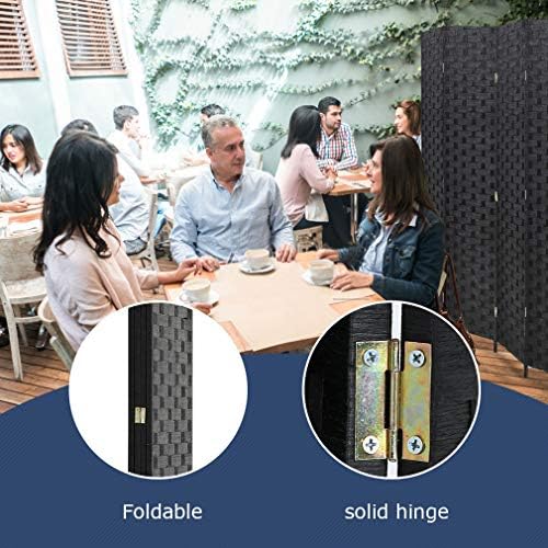 FDW 4-Panel Folding Room Divider | 6ft, Black | Light & Portable