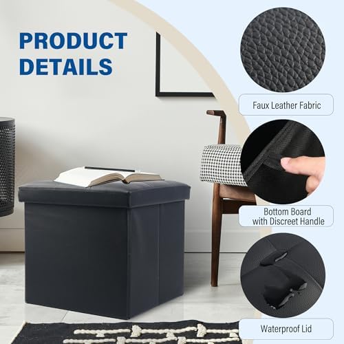 LotFancy Storage Ottoman, 2 Pack, Foldable Foot Rest Stool, 13x12x12 Inches S...