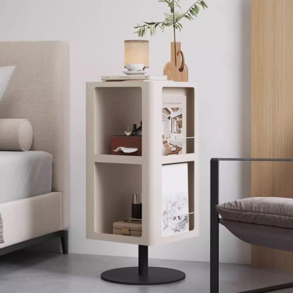 Carbon Steel Frame Rotating Side Table, Double-Layer End Table with Storage, ...